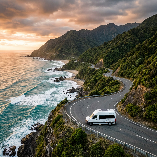 Motorhome on scenic coastal road